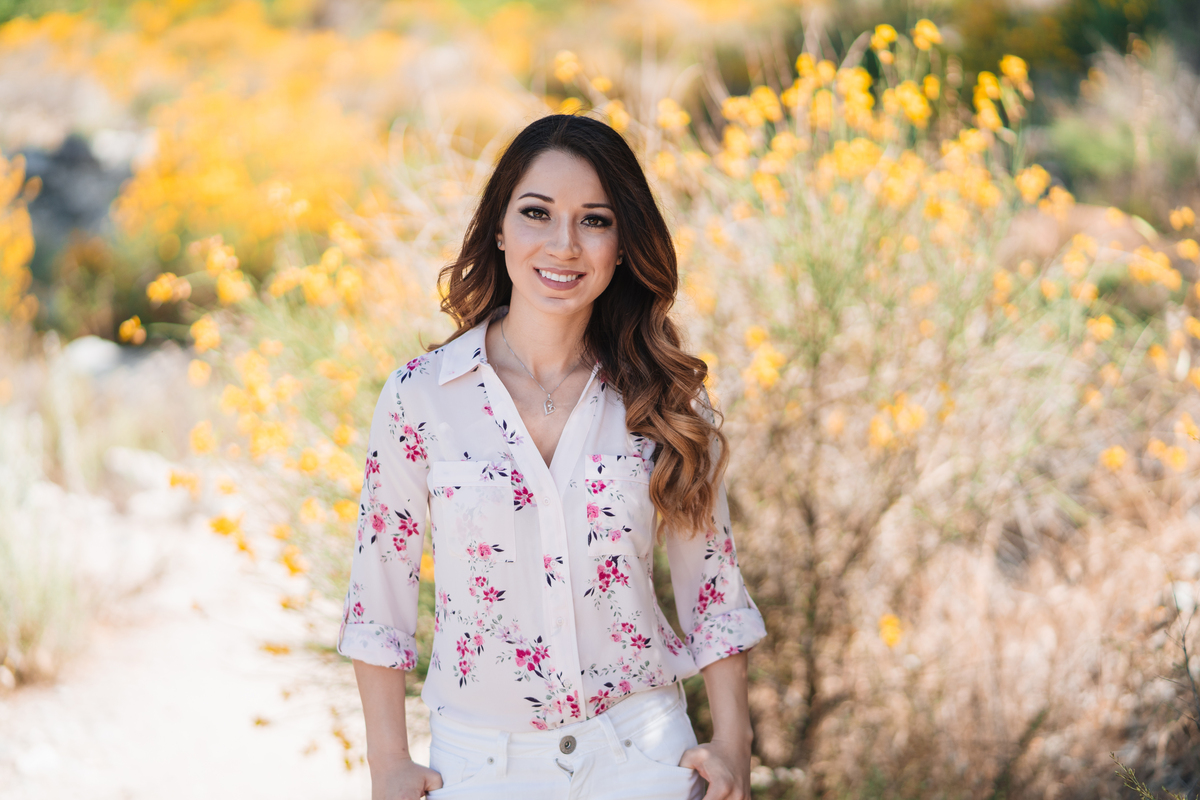 woman with floral shirt